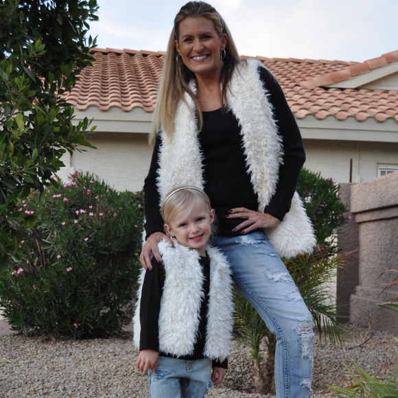 Mommy & Me White Fuzzy Vests - Picture 1 of 1